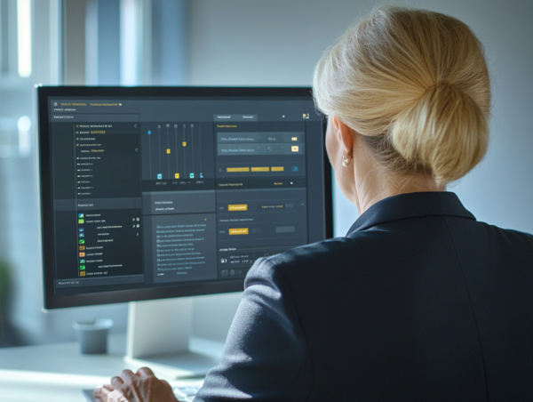 AI generated shot of a business woman using a payroll system after payroll transformation.
